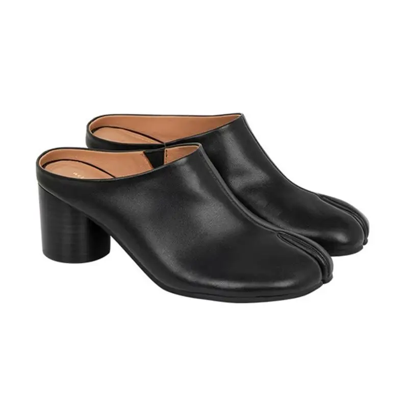2026 New Tabi Split Toe Mules Slippers Genuine Leather Chunky High Heel Backless Slip On Casual Fashion Shoes for Women Men