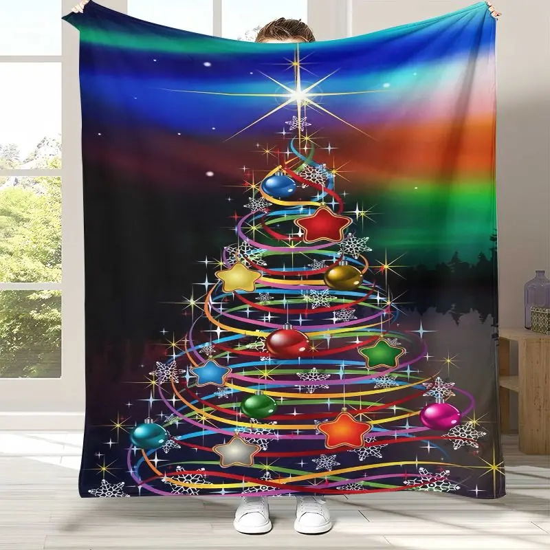 Merry Christmas Tree Santa Claus Fairy Tale Kid Gift Soft Flannel Throw Blanket,Cozy Blanket for Bed,Sofa,Living Room,Home Decor