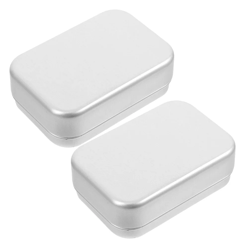 

2Pcs Large Rectangular Soap Dish Aluminum Soap Box Dual Layer Drainage Lid Travel Bathroom Storage Case Metal Hinged Tin Box