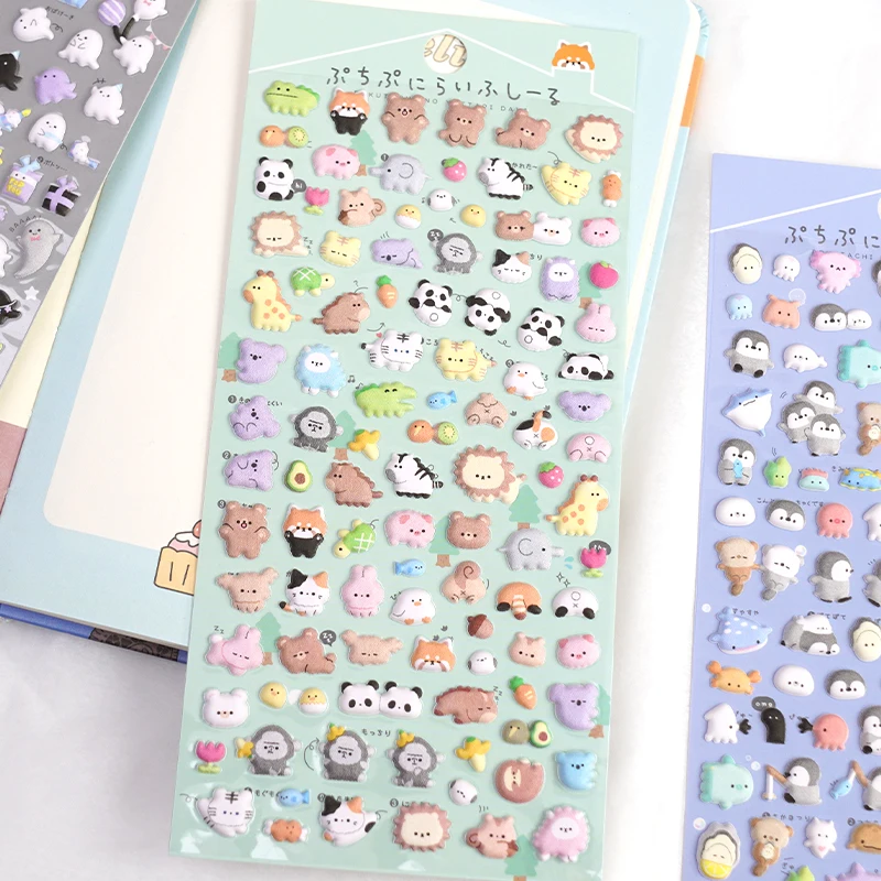 Mini pegatinas hinchadas 3D de dibujos animados de animales Kawaii, bonito álbum de recortes, diario, adhesivo de papelería, decoración bonita,