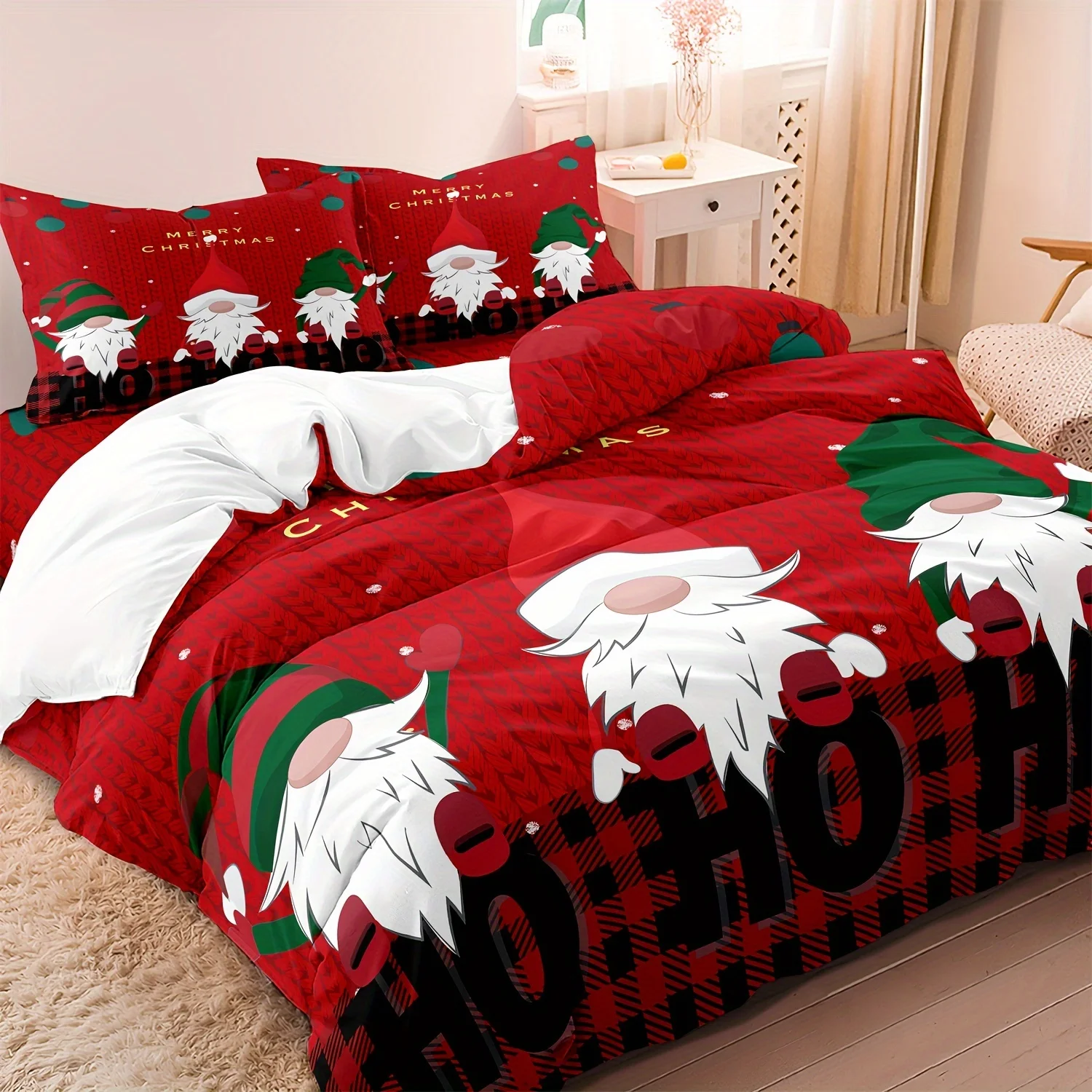 

2/3pcs Christmas Duvet Cover Set Christmas Gift Bedding Set HO HO HO Christmas Quilt Cover Set for Kids New Year Gifts