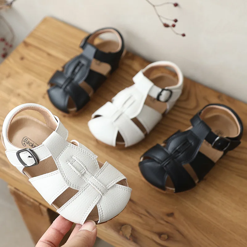 

Summer Boys Fashion Sandald breathable genuine leather Upper non-slip Sole travel camping Baby Girls beach casual shoes