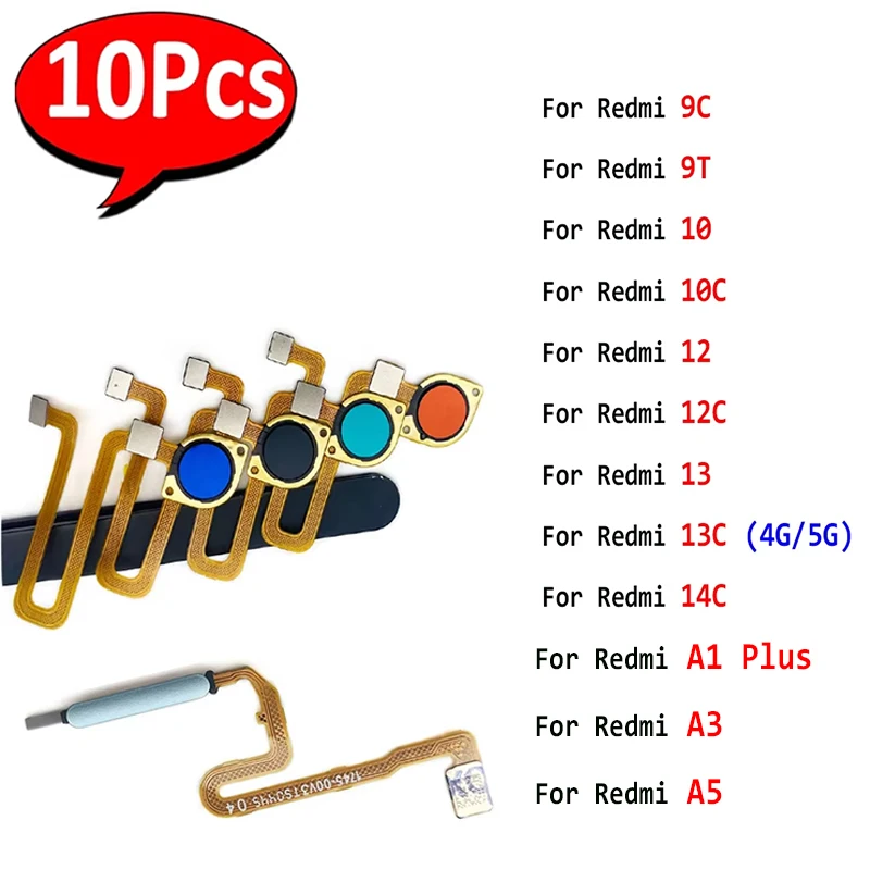 

10Pcs，NEW Home Fingerprint Scanner Touch ID Sensor Flex For Redmi 9C 9T 10 Prime 10C 12 12C 13 13C 4G 5G 14C A1 Plus A3 A5