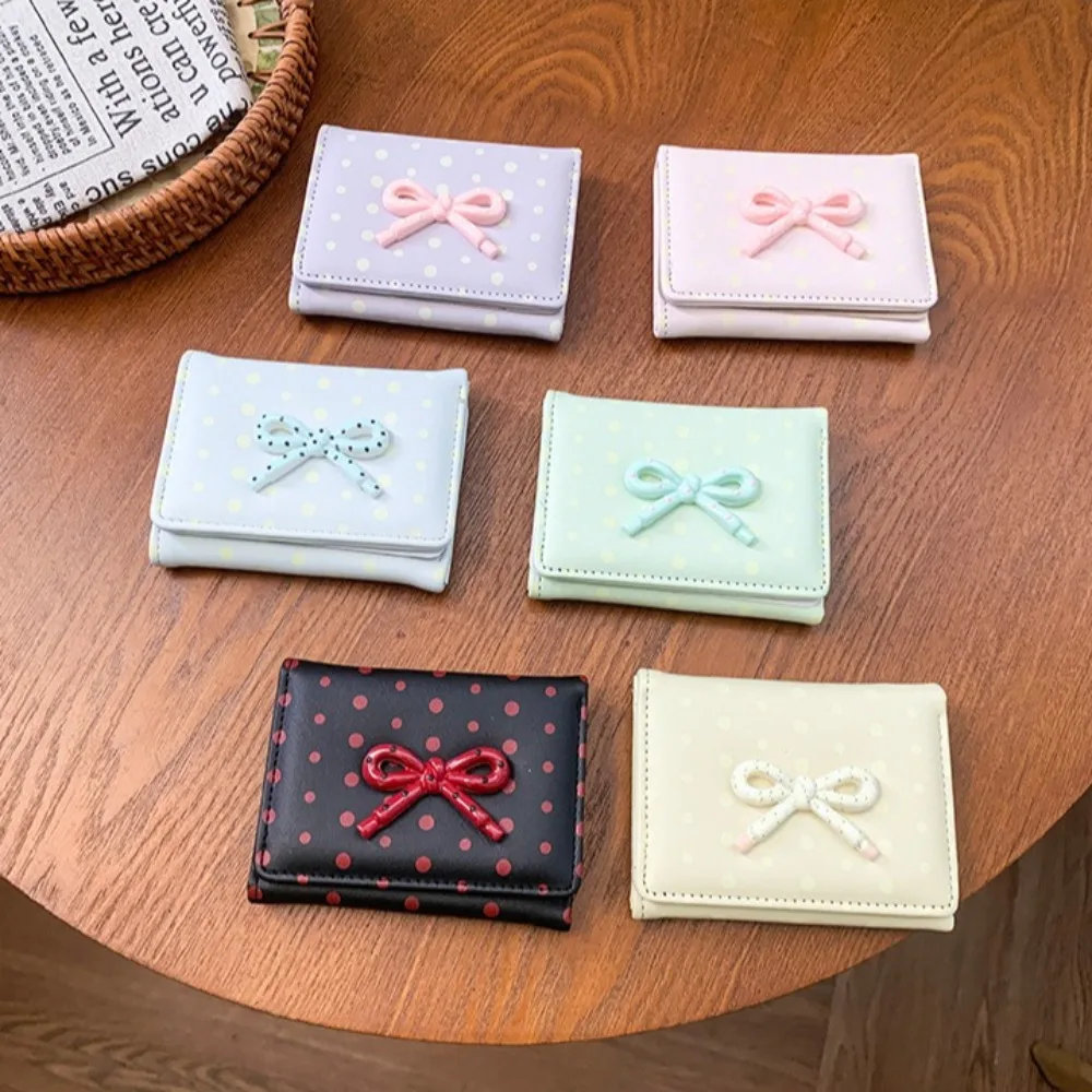 PU leather cute bow-shaped lady's short purse, small and portable, multi-functional ID card holder, student's spare wallet