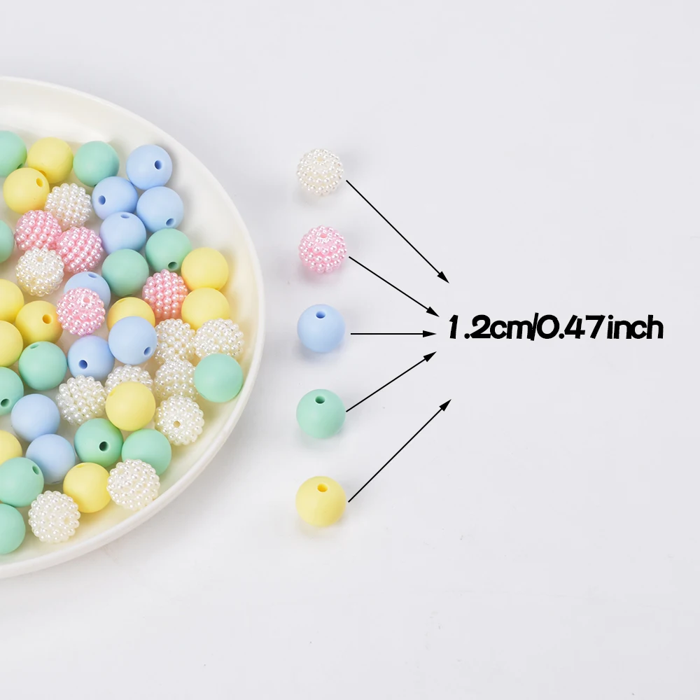 LOFCA 100pcs/ acrylic Bayberry beads Round loose silicone beads Silicone necklace Silicone teething necklace silicone beads