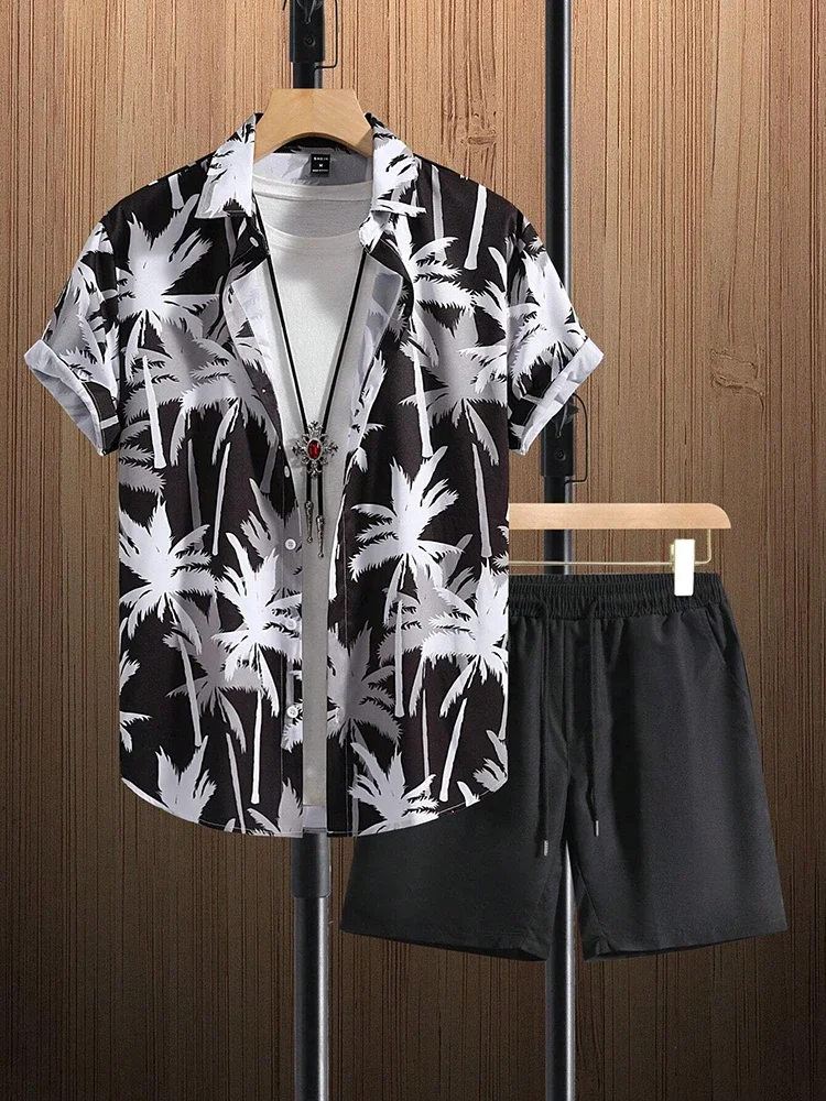 Summer Men's Short Sleeve Shirt And Beach Shorts Set Outdoor Street Men's Fashion Clothing Men's Hawaii Short Sleeve Shirt