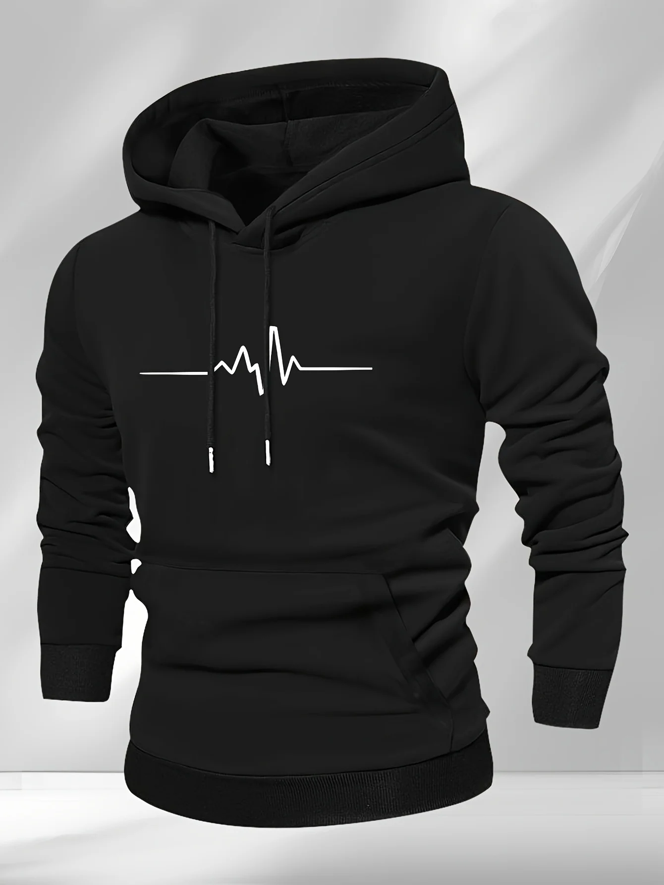 Unisex Simple ECG Line Print Hoodie, Autumn Winter Casual Pullover Hooded Sweatshirt, Warm Long Sleeve Top For Daily Commute