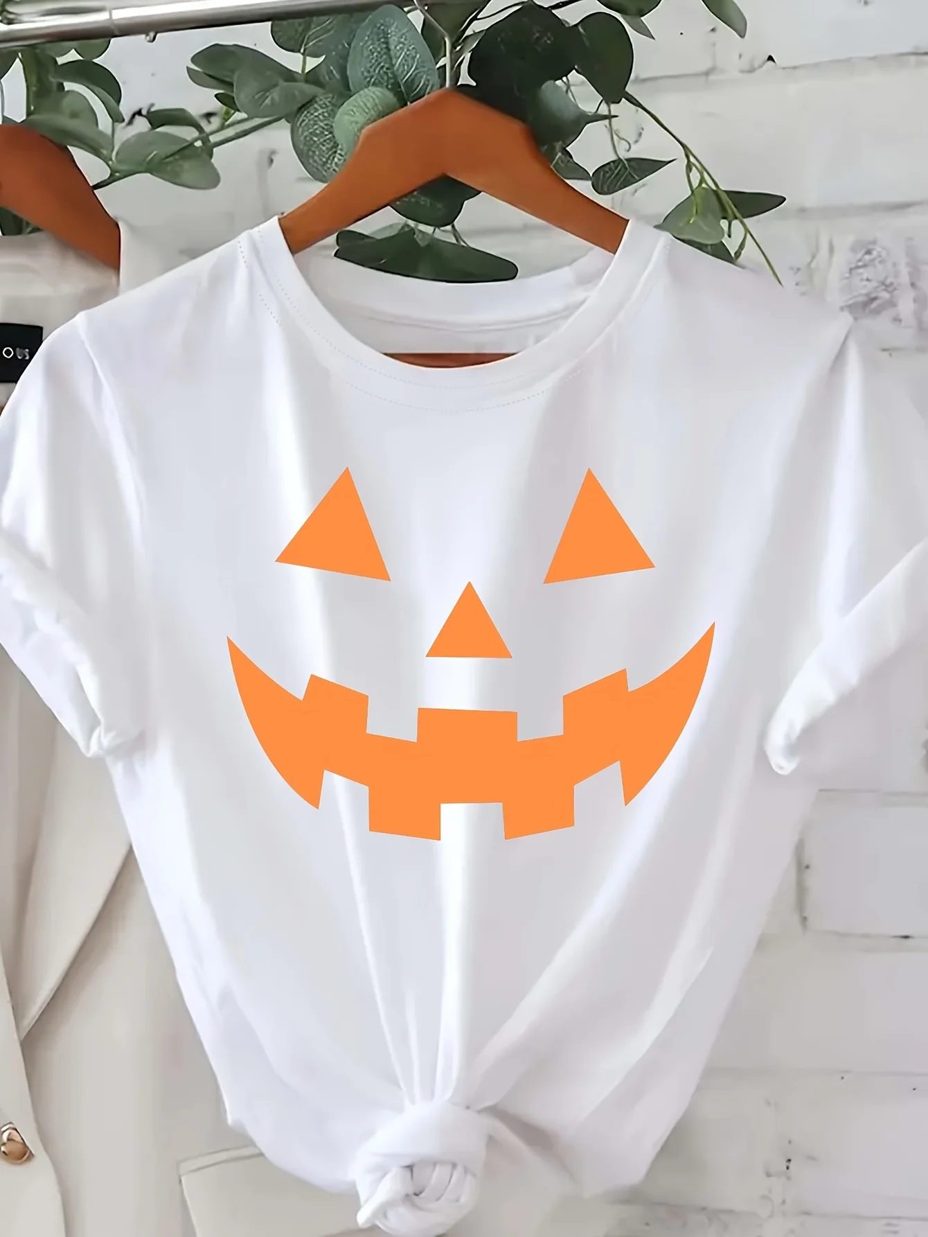 Women'S Halloween Pumpkin Face T-Shirt Black with Orange Lantern Harajuku Sleeve Casual Clothing Street Tops Aesthetic Clothes