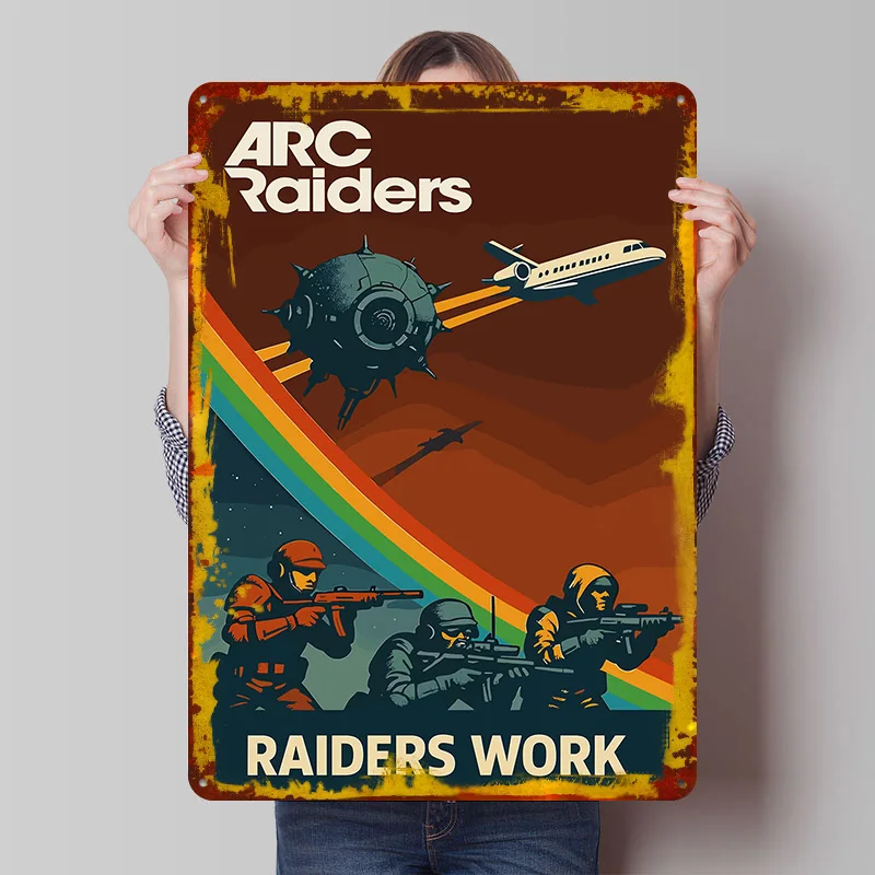 Arc Raiders Druckposter Individualisierte Retro-Wandkunst Vintage-Metallschilder für Fans Heimdekoration Schreibtisch-Deko Bar-Accessoires