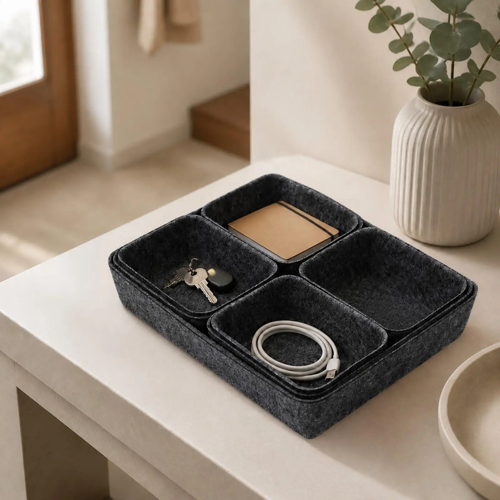 Rectangular Chemical Fiber Felt Storage Basket for Shelves Tabletop Desktop Organizer Box for Small Accessories and Daily