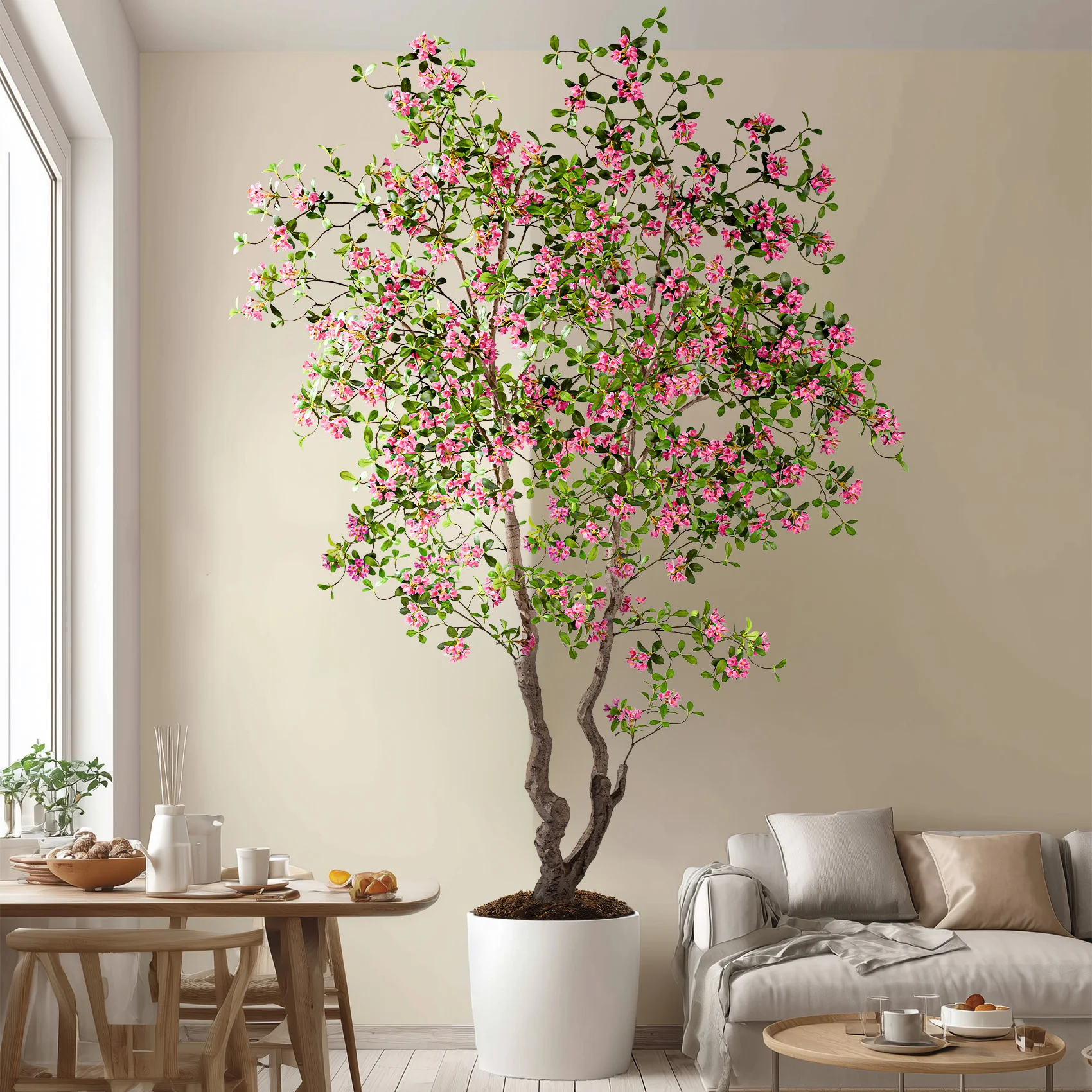 Green Artificial Plants Tree Shaped Simulated Lsland Spring Blossom Decorative For Christmas Home Decor