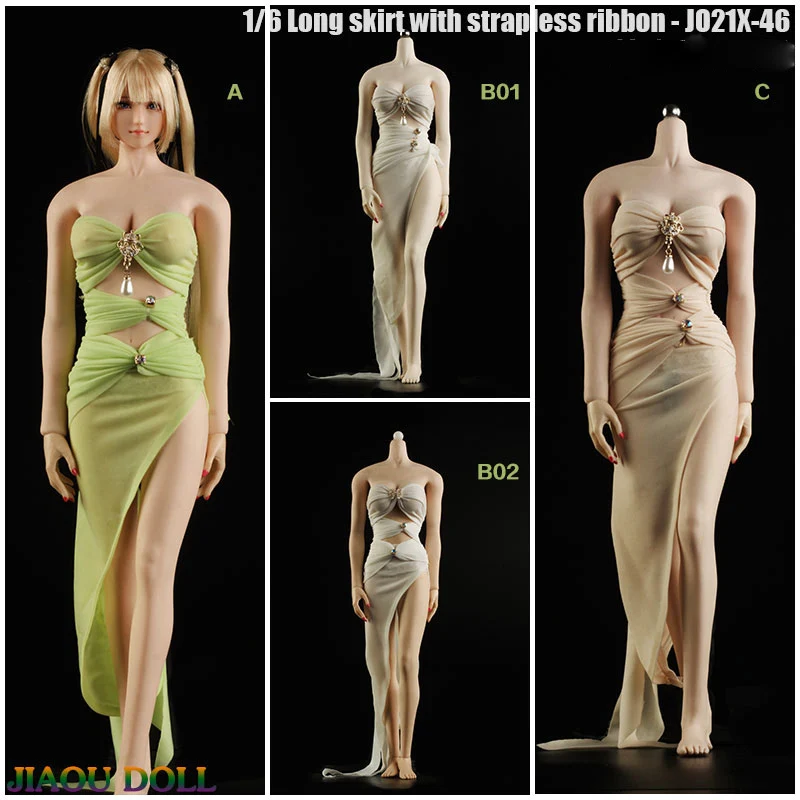 1/6 Scale Action Figure Doll Clothes Accessories Strapless Long Dress For 12