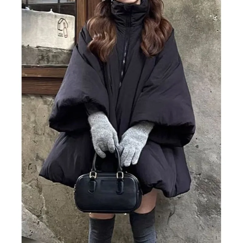 

Design Sense шарфа, свободное пальто трапециевидной формы с хлопковой подкладкой, хлопковая куртка, плащ ведьмы, средней длины, пальто с большой юбкой