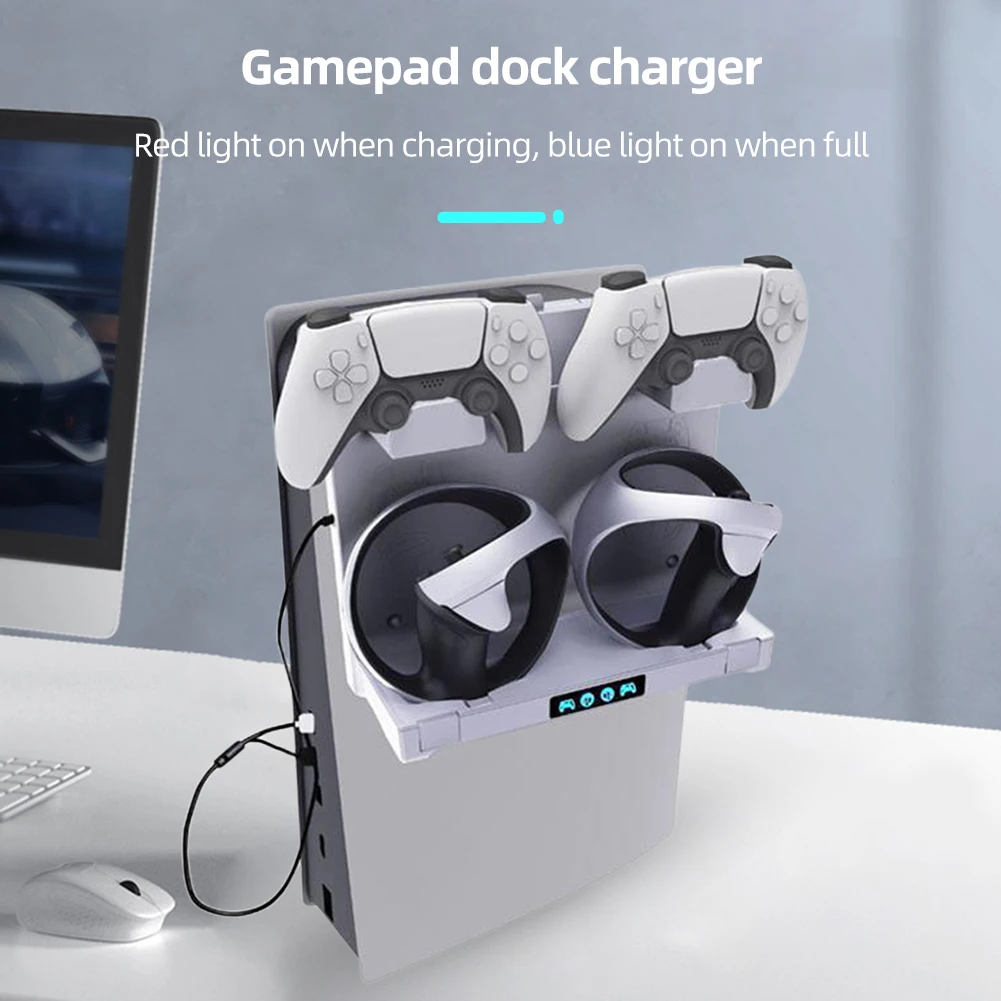 حامل شحن لوحة الألعاب معلق وحدة تحكم ألعاب الفيديو محطة شاحن تخزين سماعات قوس مع ضوء عرض لـ PS VR2 PS5 #3