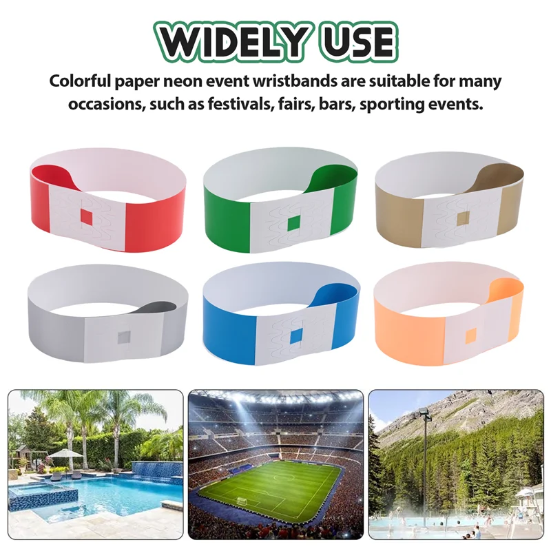 A29F-600 PCS Neon Colored Wristbands For Events, Synthetic Paper Waterproof Lightweight Activity Identification Wristbands