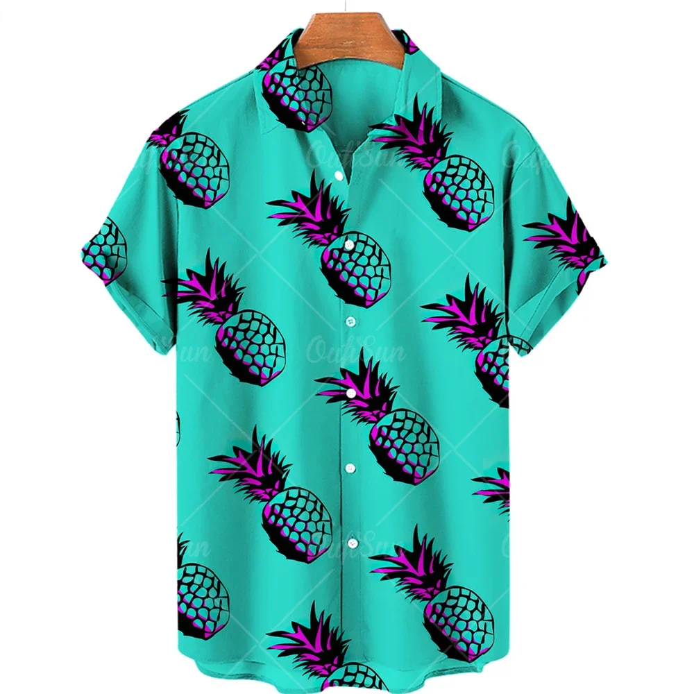 Hawaiian shirt Men\'s 3D fruit print short-sleeved quick-drying beach shirt Men\'s oversized outdoor shirt Men\'s casual shirt