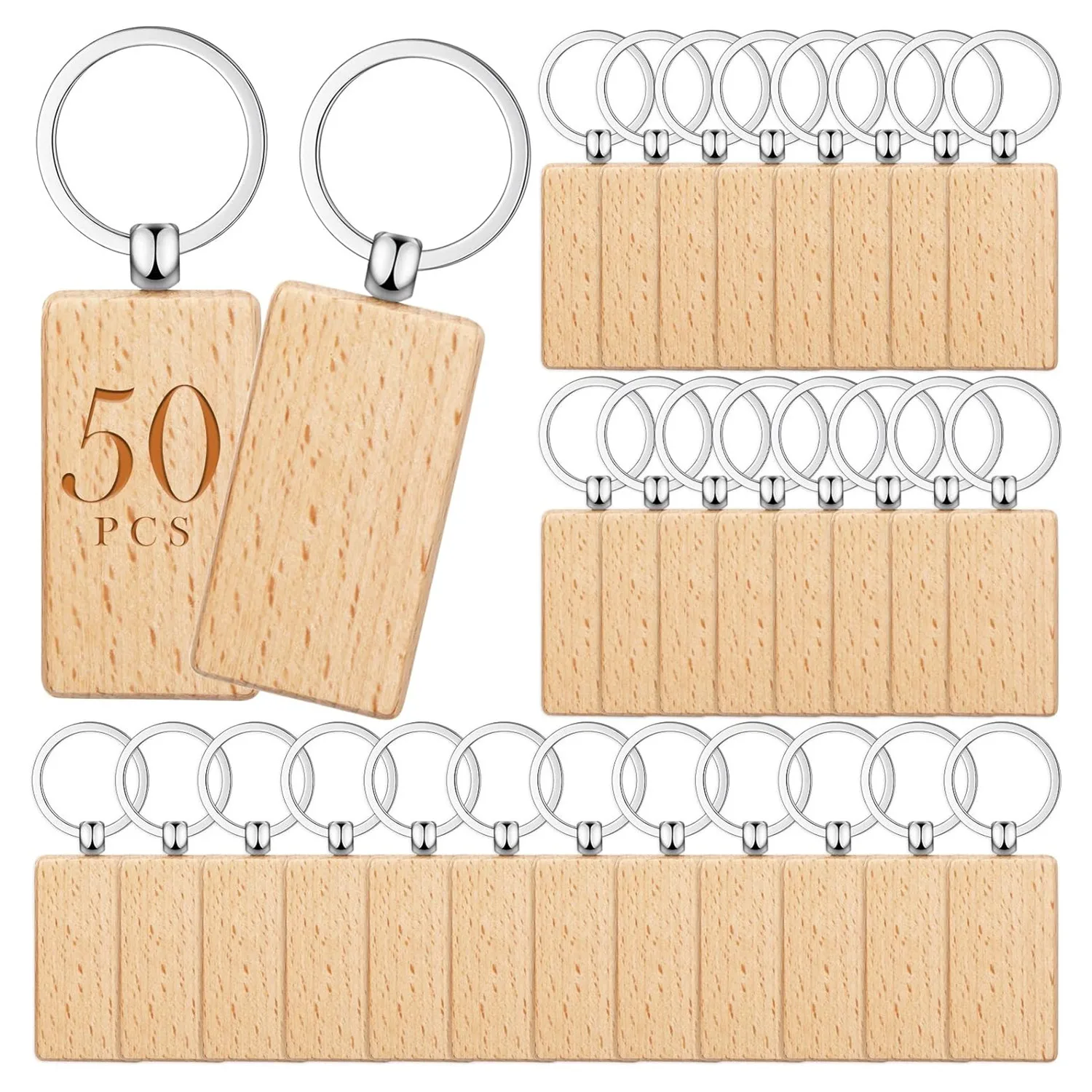 

Wooden Keychain Blanks Wood Key Chains Bulk Laser Engraving Rectangle Blanks Unfinished Tag for DIY Gift Crafts Supplies Tool
