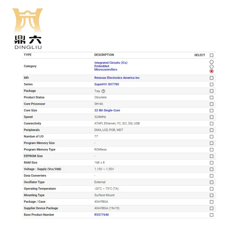 Микроконтроллер R5S77640N300BG IC MCU 32 бит без ПЗУ 404FBGA R5S77640N300BG IC