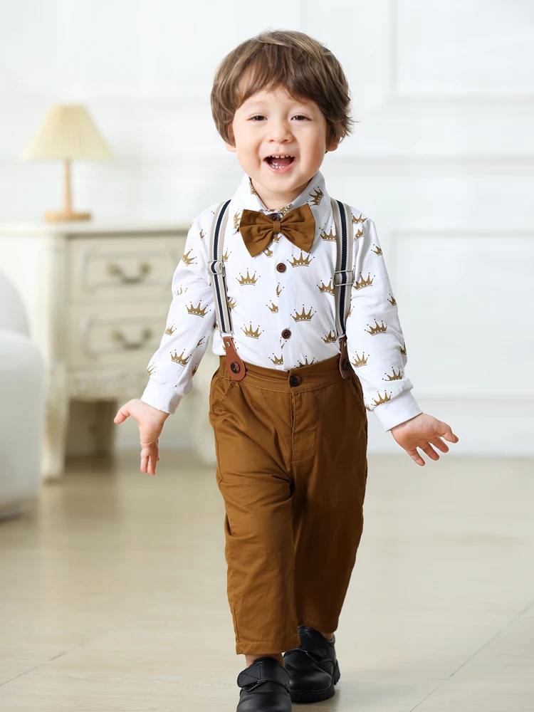 

Boutique Baby Boy Clothes Suit Cotton Infant Toddler Royal Crown Romper Bow Hat Shoes Outfit Newborn Boy Birthday Party Gift Set