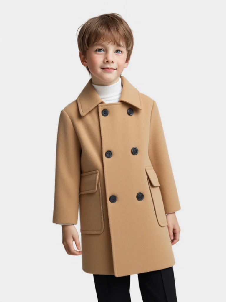 Teenager Kids Khaki Winter Thick Warm Warm Wool Coat Boys Windproof Outdoor Long Jacket Children Photography Woolen Coat 3-15Y 