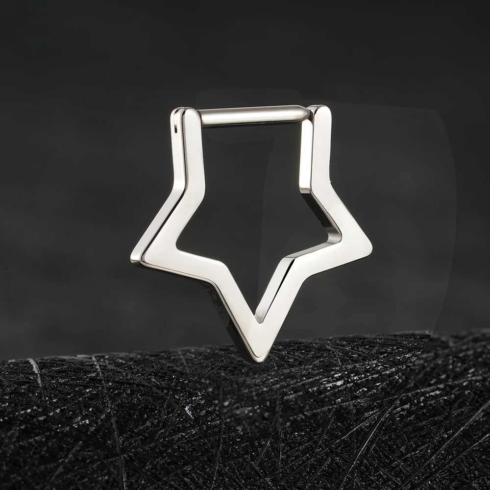 Right Grand ASTM F136 Titanium Star Clicker Septum Ring 16G Minimalist Huggie Hoop Earring Punk Piercing Body Jewelry