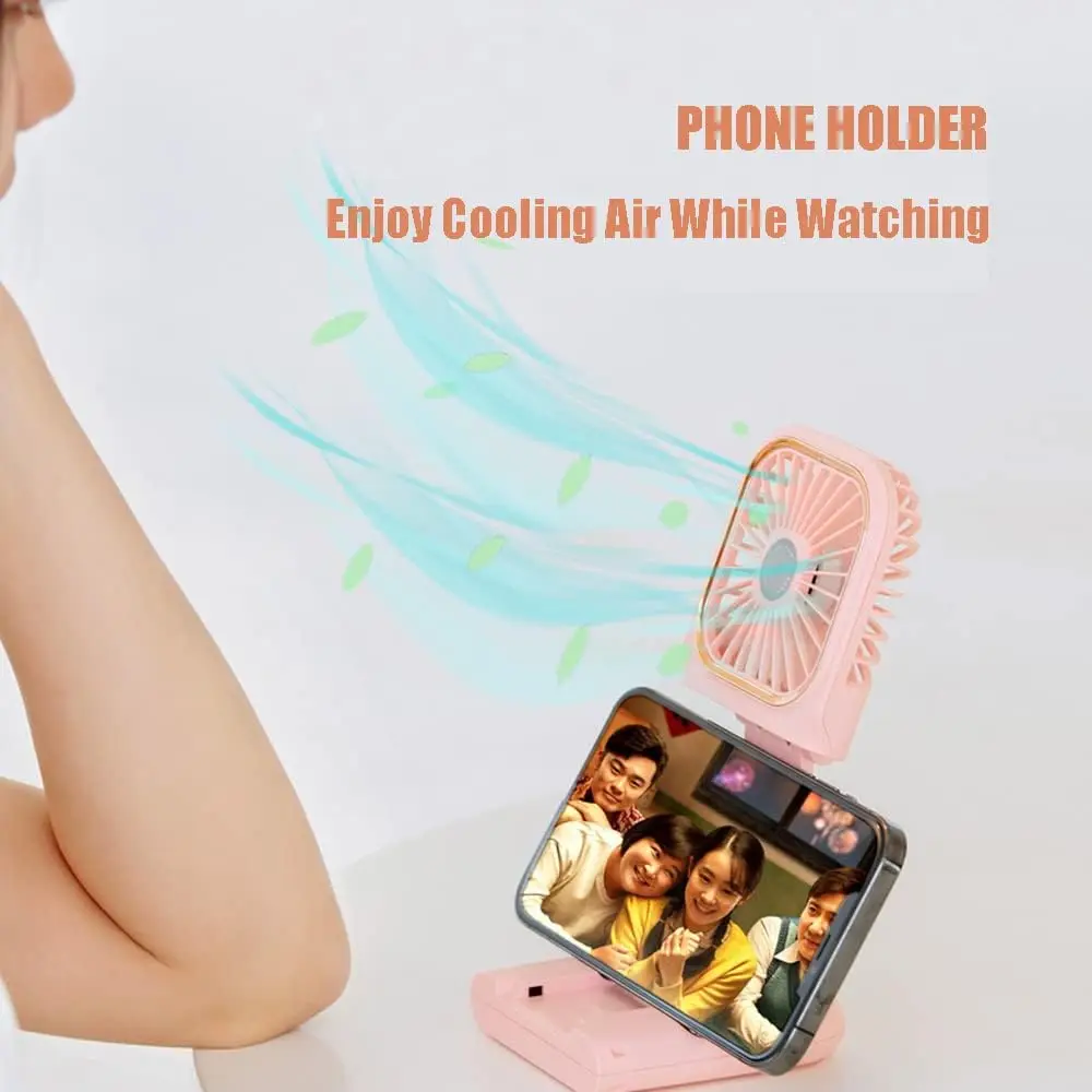 Przenośny mini wentylator na szyję, składany, ładowalny wentylator osobisty z uchwytem na telefon, mały wentylator na biurko/sypialnię, mały i cichy