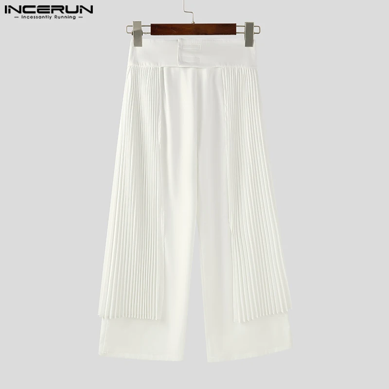 

INCERUN мужские брюки нестандартной формы плиссированные брюки для бега с высокой талией мужские уличные свободные модные повседневные мужские широкие брюки S-5XL