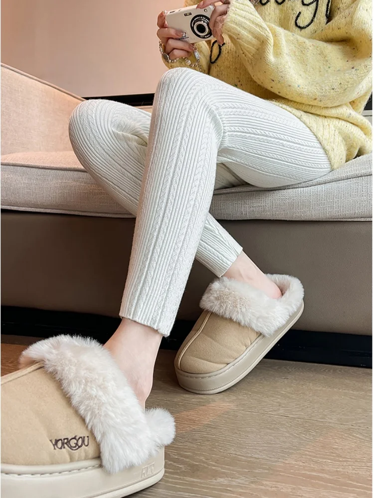 Striped Jacquard Knitted Bottom Pants For Women Autumn/Winter 2025 New High Waist Tight Elastic Small Leg Pants For Outer Wear