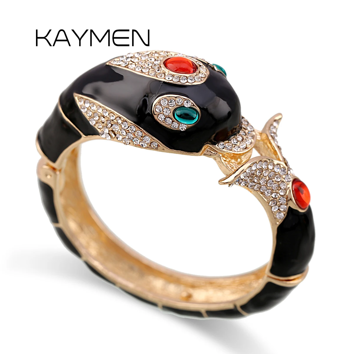 Unique Design New Colorful Dolphin Bangles Enameled Chunky Cuff Bracelet for Women Stacked Rhinestone Animal Fashion Bangle Gift
