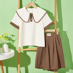 School Uniform Kids Outfits Suit for Girls Sets Teenagers Summer Short Sleeve Shirt & Shorts Baby Costumes 4 6 8 10 11 12 Years