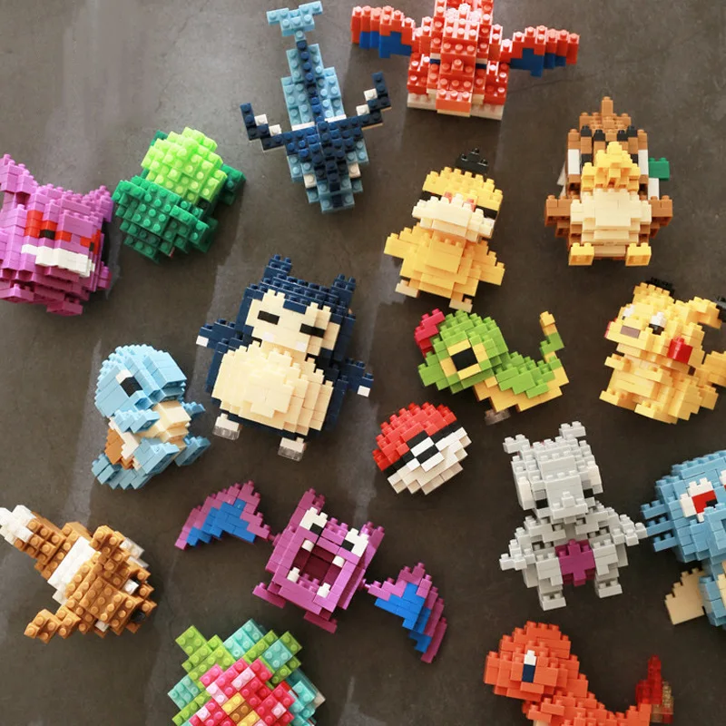 LNO Pokemon Micro Building Blocks Snorlax Blastoise Gengar Charmander Bulbasaur Pikachu Mini Brick Figures For Kids Toys