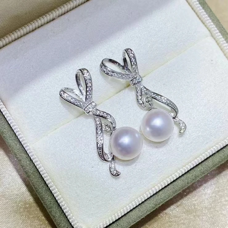 Bow Knot Shape 925 Sterling Silver Earrings Mount Findings Settings Base Mounting Parts Accessory for 7-8mm Pearls 5 pairs/lot