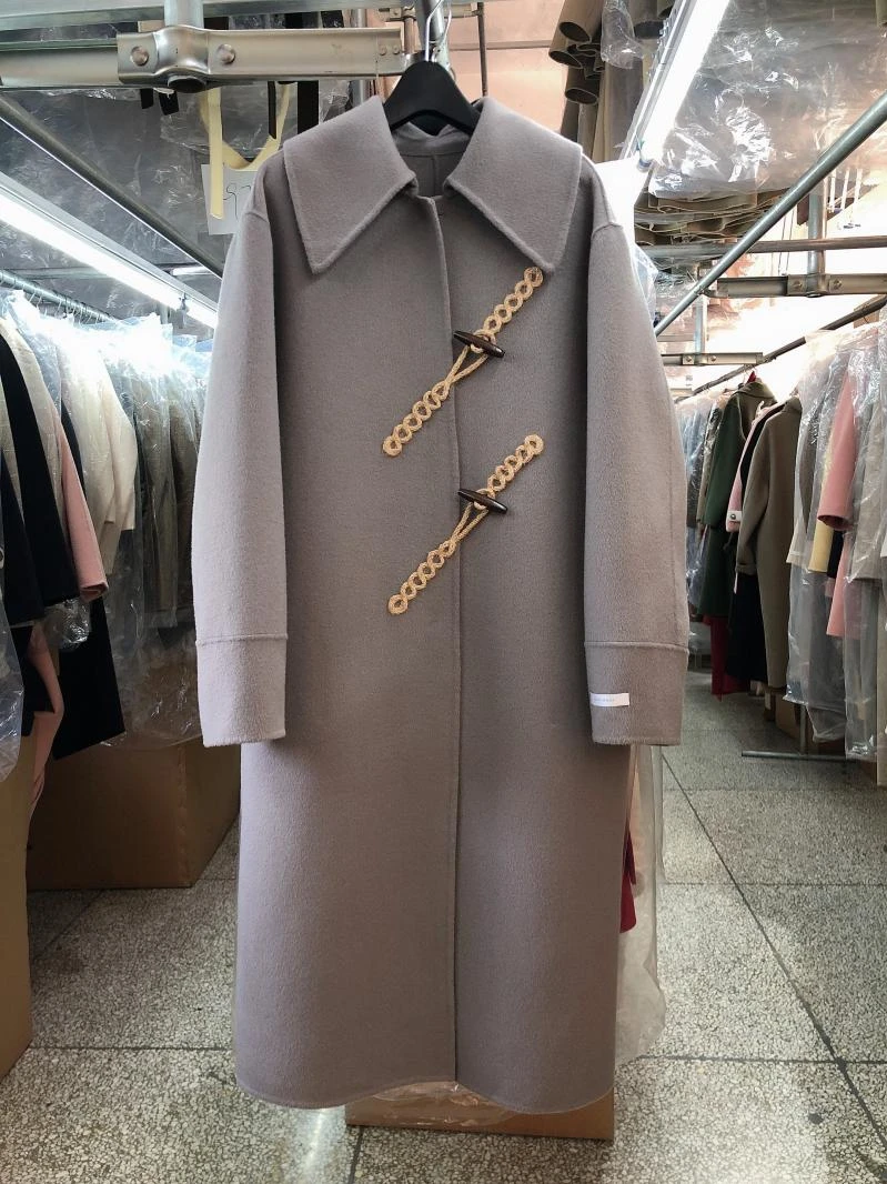 

Double Sided Cashmere Wool Coat with Cow Horn Buckle for Women Autumn Winter Commuting Straight Solid Color Woolen Coat Jacket