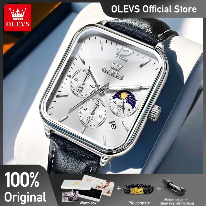 OLEVS 9914 Men\'s Watches Classic Original Quartz Watch for Man Leather Waterproof Wrist Watch  Chronograph Date Reloj Hombre