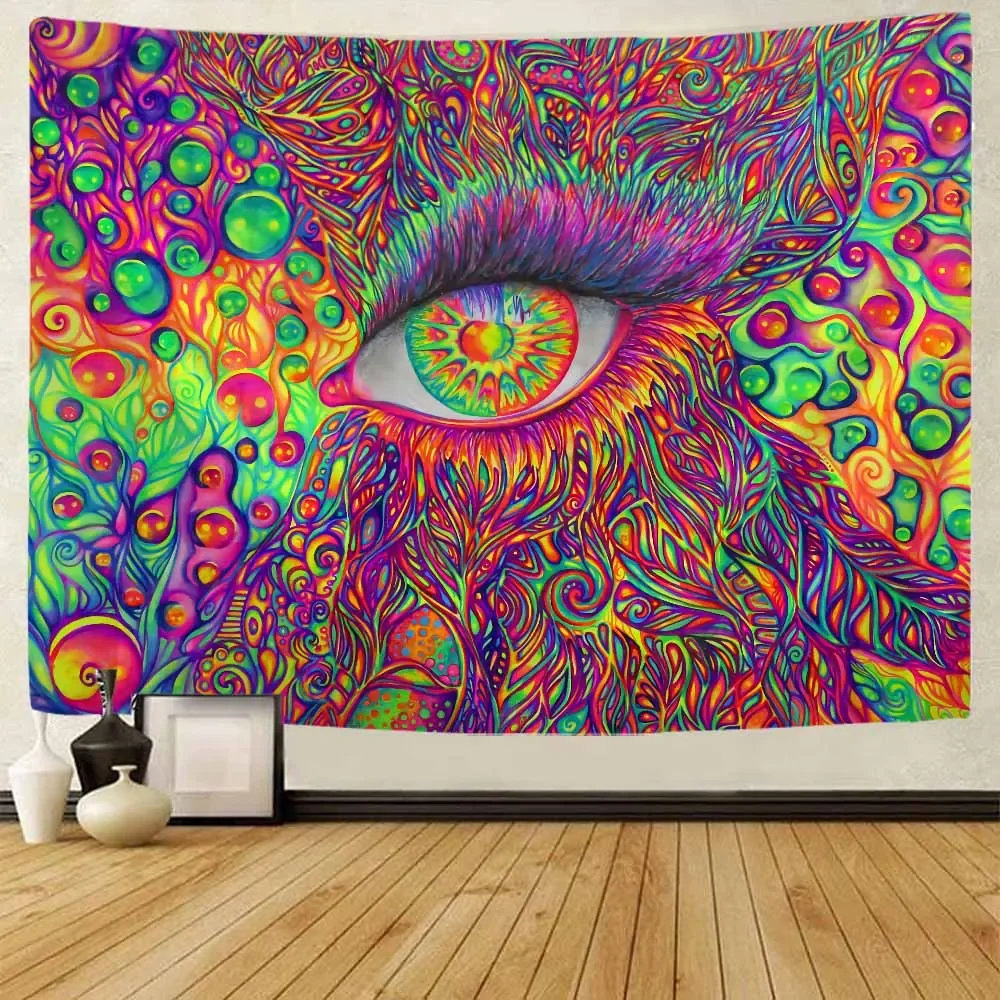 Psychedelic eye mandala printed tapestry wall hanging bohemian home fabric decoration witchcraft hippie room art wall decoration