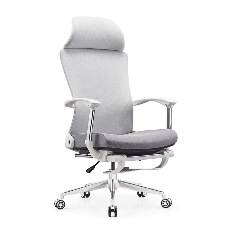 Grey Manager Computer Swivel Desk Chair Office High Back Breathable Mesh Reclining Foldable Office Chairs with Foot Rest