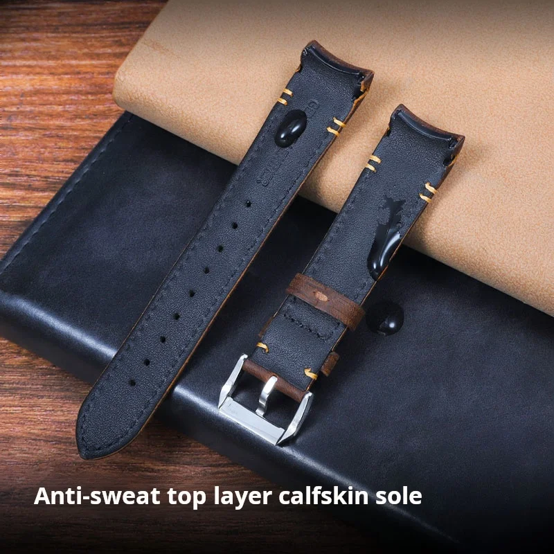 Ремешок для часов из натуральной кожи Arc Crazy Horse 20 мм 22 м для Rolex Black Green Water Ghost Tudor Black Bay Casio, изогнутый ремешок из воловьей кожи