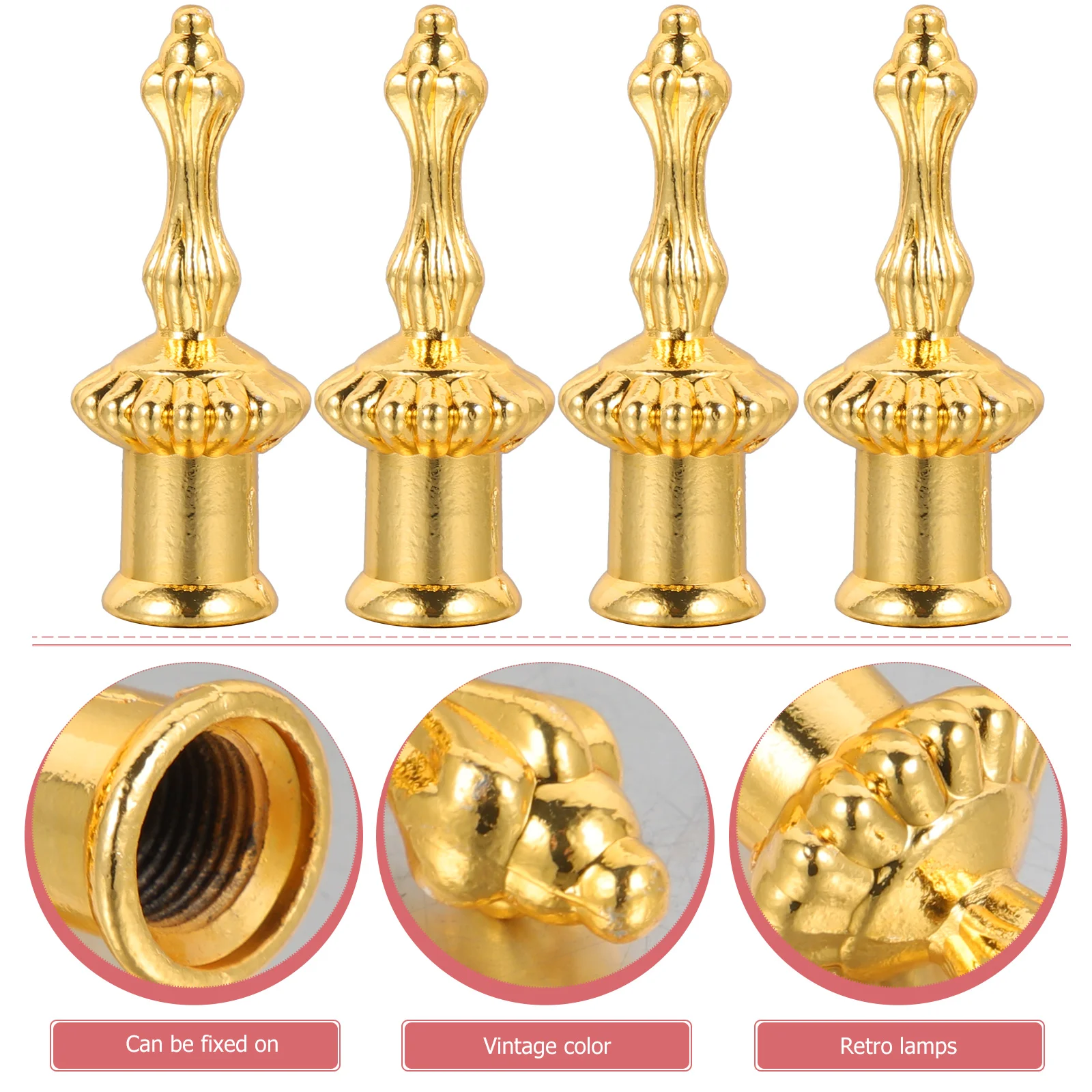 4 Pcs Gold Decor Golden Lamp Cap Decoration Solid Finials Desk Lamps Tapped Accessories for