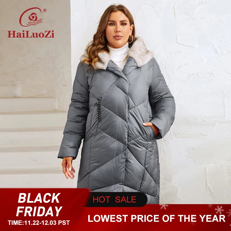 HaiLuoZi 2023 New Women's Winter Jackets Plus Size Long Warm Parkas Elegent Hooded With Fur High-quality Quilted Coats Women1131