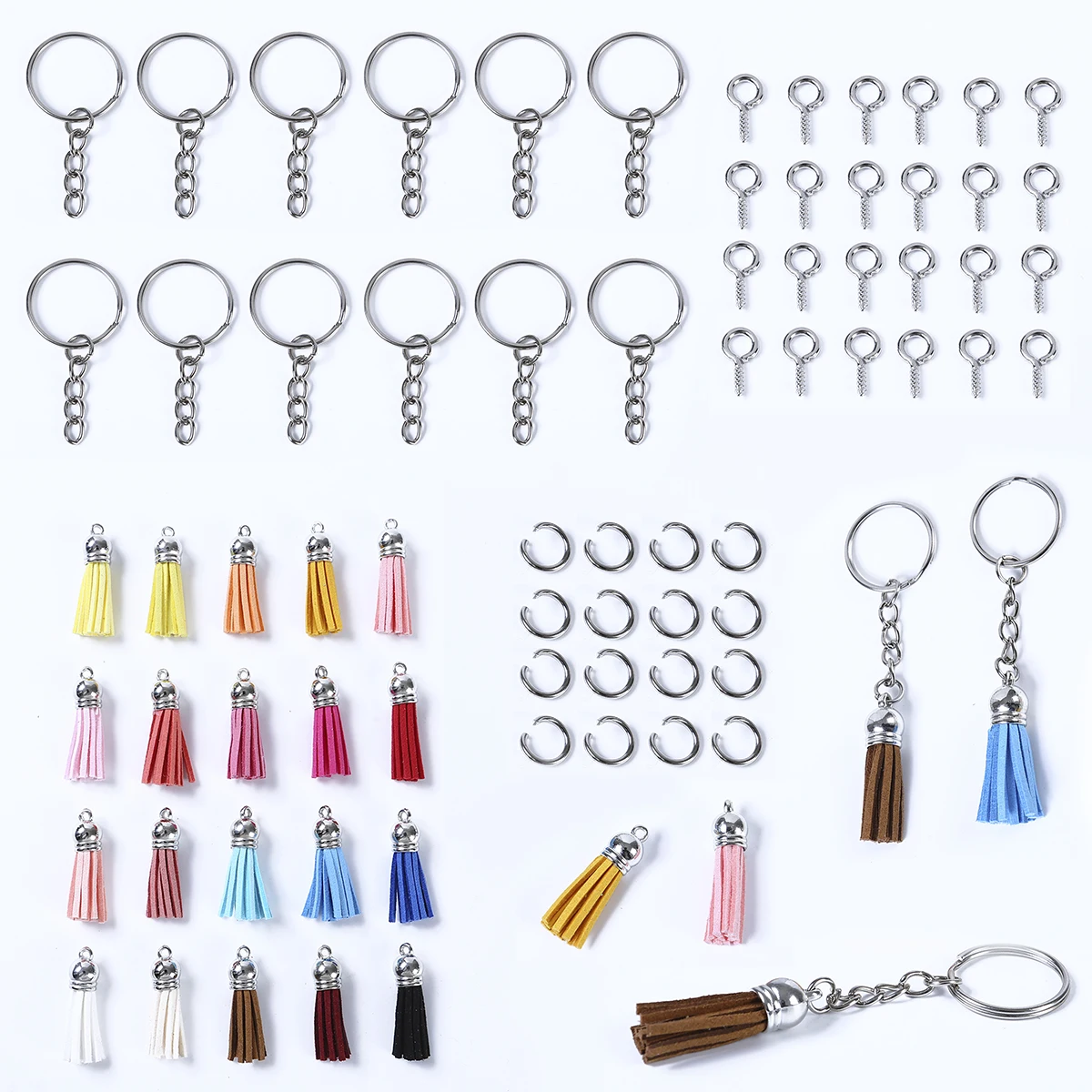 

80 pcs Exquisite Long Tassel Key Chain Charms Key Ring Colorful Enamel Female Jewelry Wholesale