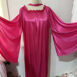 Glossy Rose Women Satin Loose Maxi Dress Long Sleeve Plus Size Sexy Sleeping Robe