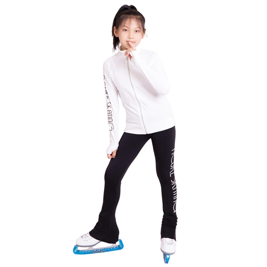 Ice Figure Skating Dress Suits Jacket Pants Trousers Girl Women Tights Training Wear Stretch FabricsPink Dance Top Kid