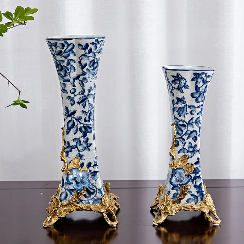 Luxury High-end Ceramic Inlaid Vase, New Chinese Furniture, Living Room Flower Arrangement, Medieval Flower Utensils