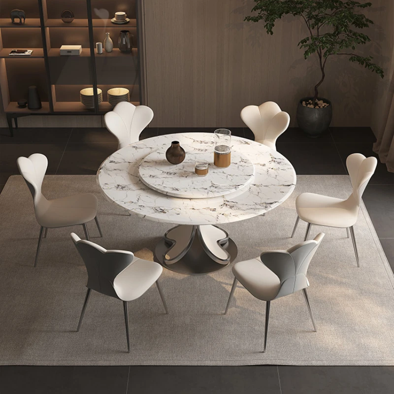 Dining Table with Turntable round round Table Modern Minimalist High-End Home Microlite round Table