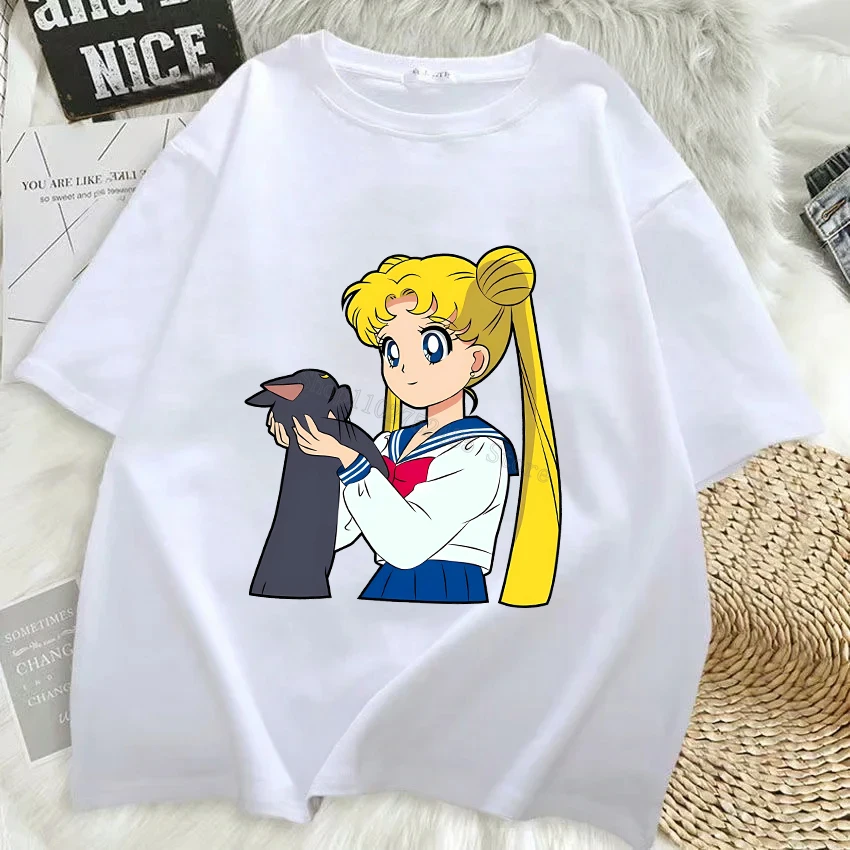2026 New Hot Summer Cartoon Sailor Moon Print T-shirt Girls Summer Tops Kids Boutique Clothes Sportwear Tees Kawaii Shirts