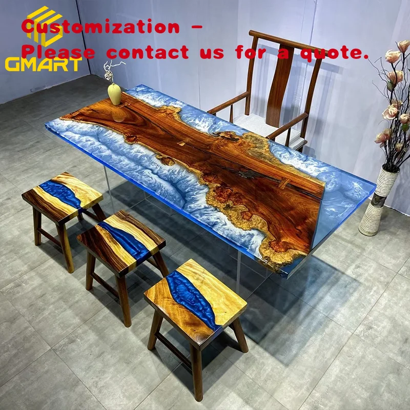 

custom.Gmart Incredible Living Room Furniture 24X4 Large Black Bois Blanche Table Ronde Flower Epoxy Dining Table With Marine