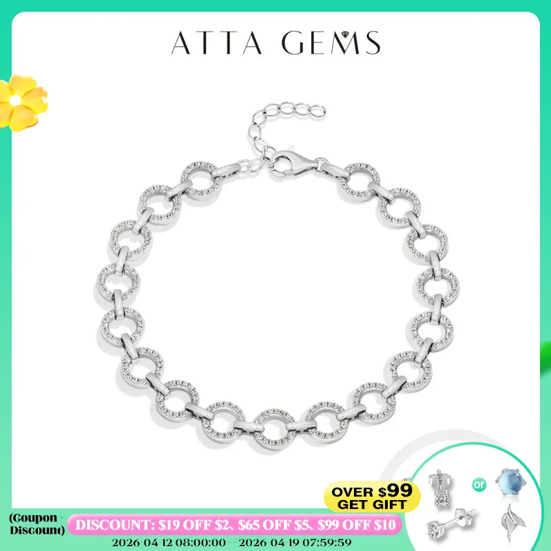 

ATTAGEMS Bestselling S925 Silver Bracelets ForWomen Men Moissanite Adjustable Punk Hoop Bracelet Elegant Party Jewerlry 16.5+3cm
