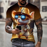 Cross border hot selling trend creative personality rich mouse series 3D printed short sleeved men's casual round neck T-shirt