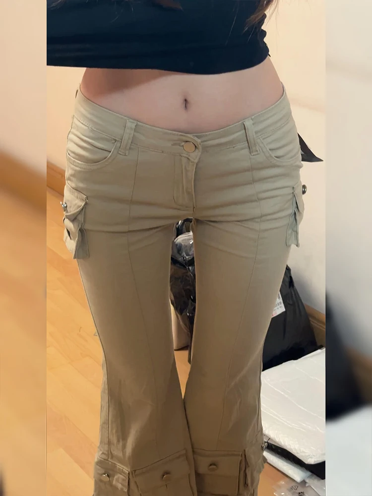 

Low Waist Bell Bot Workwear Pants Women's Y2K Millennium Sle Hot Girl Design Multi ket High Street Faion Loose Fit