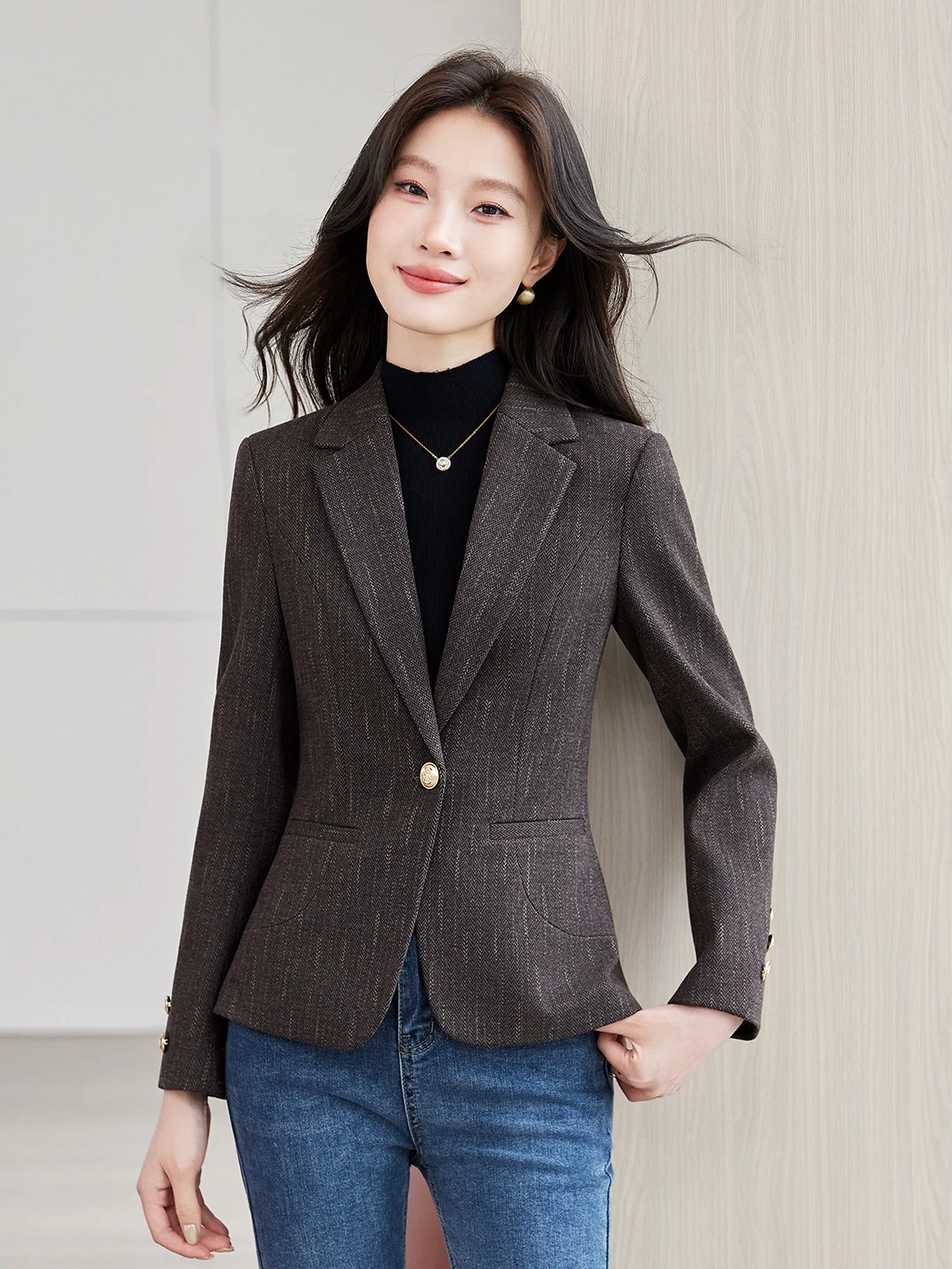 Business Short Woolen Suit Jacket Women's Commute Style Waist-Cinching Outerwear Professional Fashionable Autumn Winter New A...